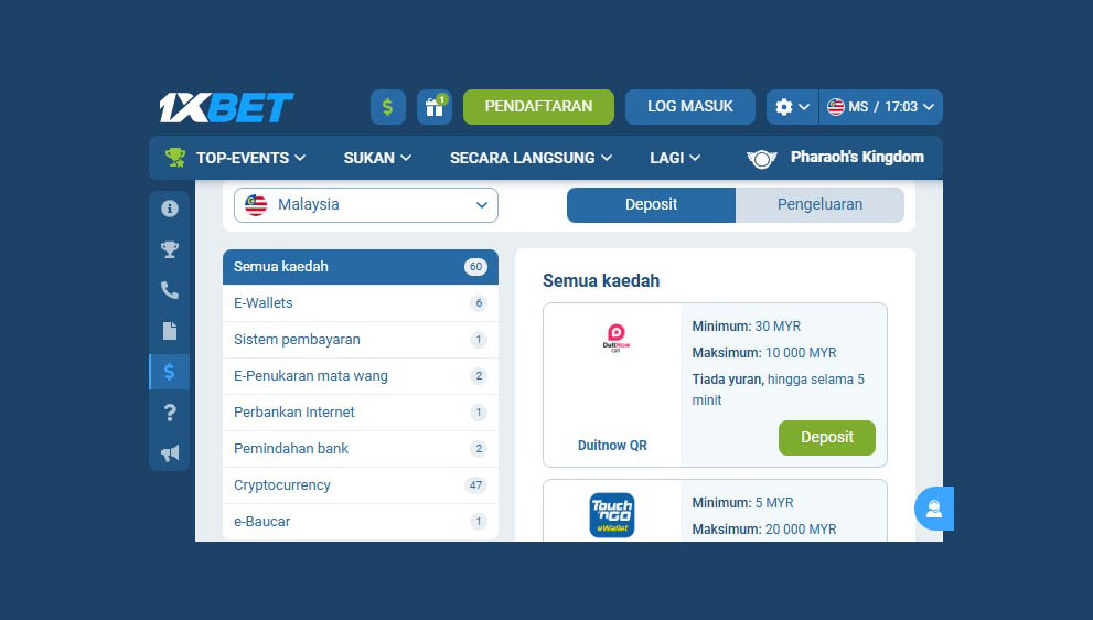 1xbet deposit page